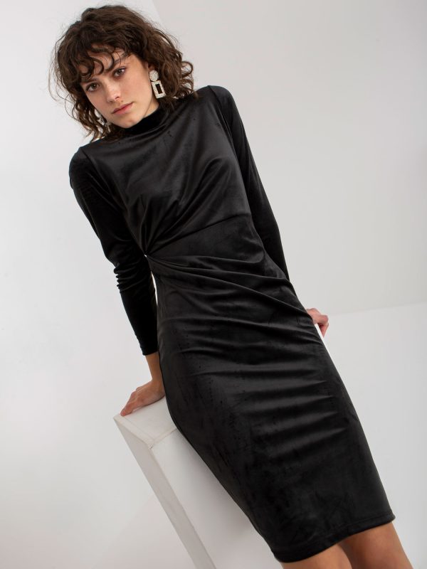 Wholesale Black velvet cocktail dress with ruffle RUE PARIS