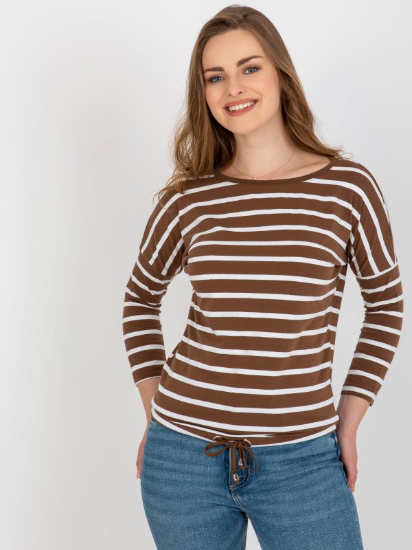 Wholesale Brown and white blouse with 3/4 sleeves BASIC FEEL GOOD