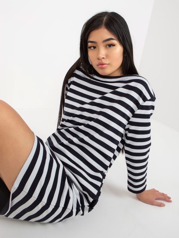 Wholesale Navy blue and white basic striped dress with pockets RUE PARIS