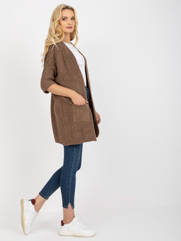 Wholesale Brown knitted cardigan with pockets RUE PARIS