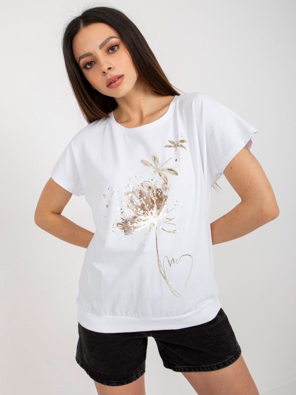 Wholesale White blouse with print and round neck RUE PARIS