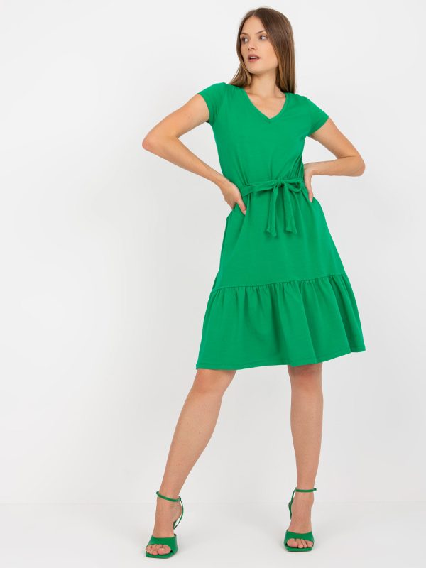 Wholesale Green basic dress with ruffle RUE PARIS