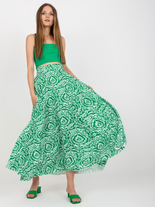 Online rõivaste hulgimüüja Valge ja roheline laiendatud mustriga maxi seelik RUE PARIS