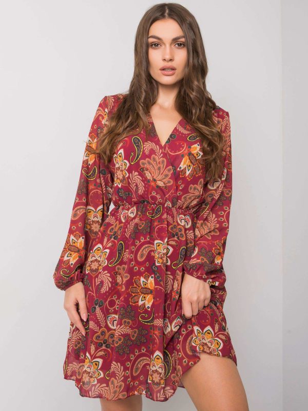 Online rõivaste hulgimüüja Burgundia mustriga kleit Yanika RUE PARIS