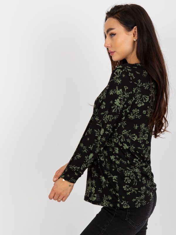 Online rõivaste hulgimüüja Must-khaki trükiga ja pikkade varrukatega pluus RUE PARIS