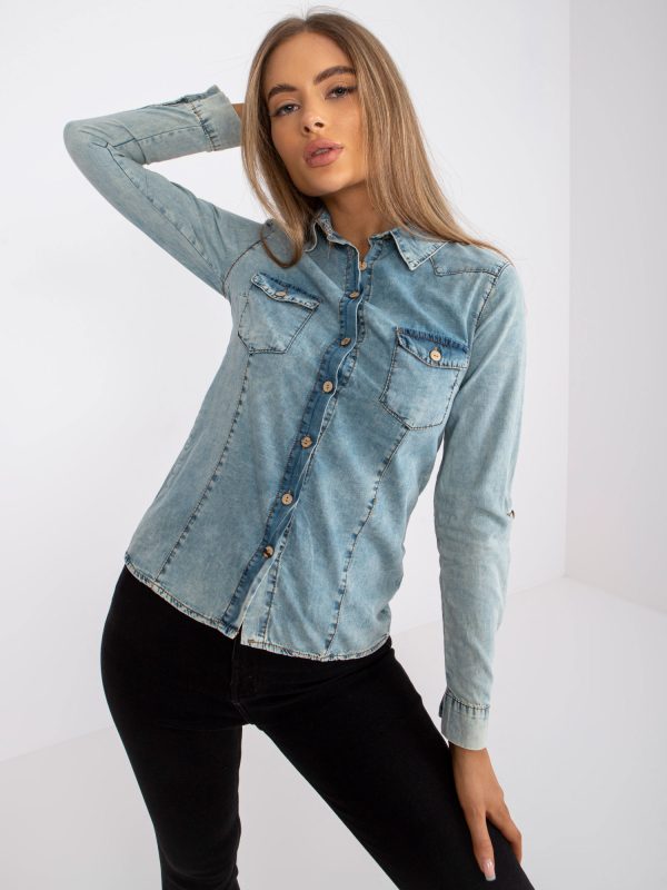 Online rõivaste hulgimüüja Helesinine pikkade varrukatega teksasärk RUE PARIS