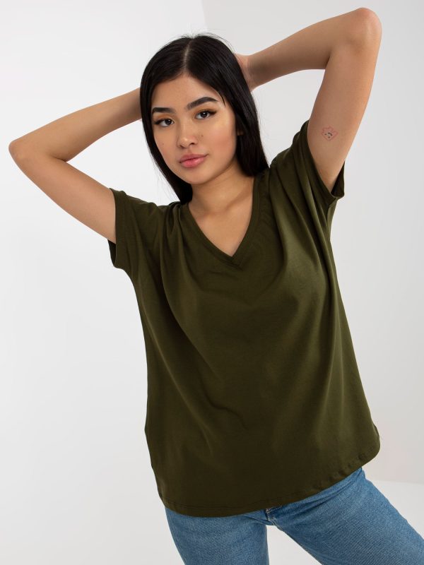 Online rõivaste hulgimüüja Khaki Cotton Basic Emory V-kaelusega T-särk