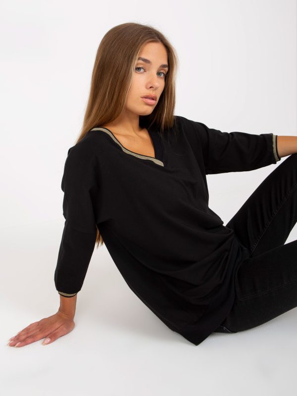 Online rõivaste hulgimüüja RUE PARIS Must naiste vabaaja puuvillane pluus