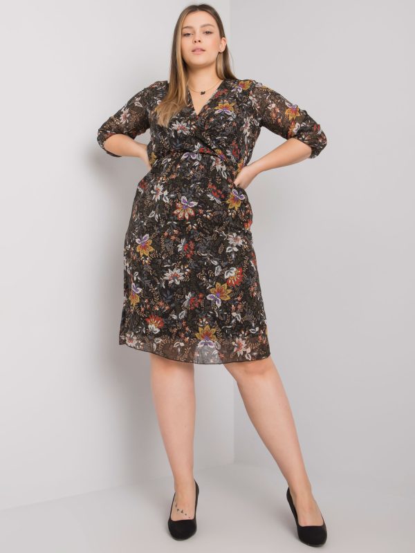 Online rõivaste hulgimüüja Must pluss suurusega kleit Ancona trükidega