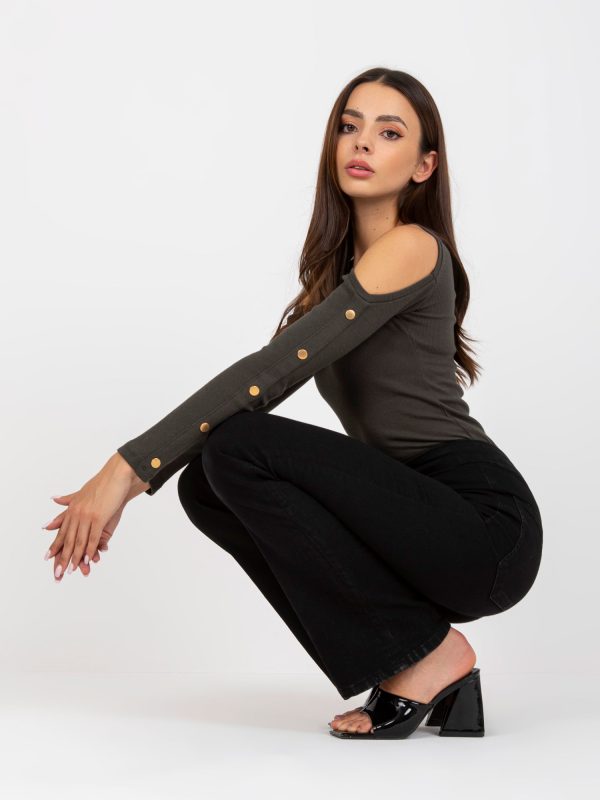 Online rõivaste hulgimüüja Khaki soonikuga õlaga pluus Nadia RUE PARIS