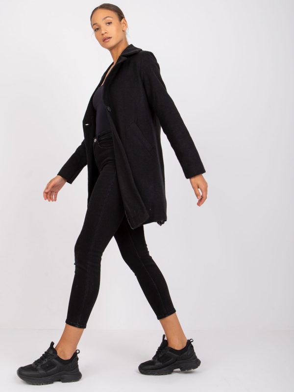 Online rõivaste hulgimüüja Must naiste mantel taskutega Louise RUE PARIS