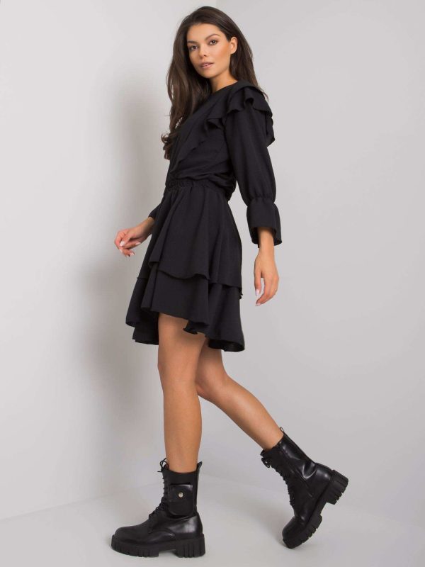 Online Rõivaste hulgimüüja Must kleit RUFFLES Cataleya RUE PARIS