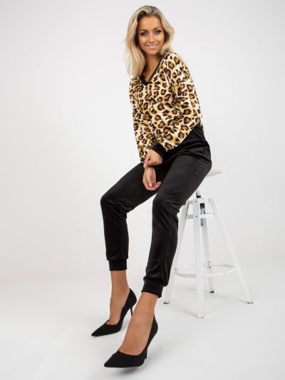 Online rõivaste hulgimüüja Beež ja must veluurkomplekt leoparddressipluus RUE PARIS