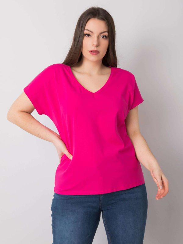 Online rõivaste hulgimüüja Cassie V-Neck Plus Size Fuksia T-särk