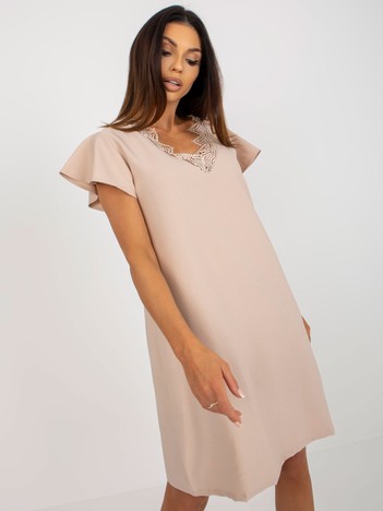 Beige Short Sleeve Cocktail Dress RUE PARIS