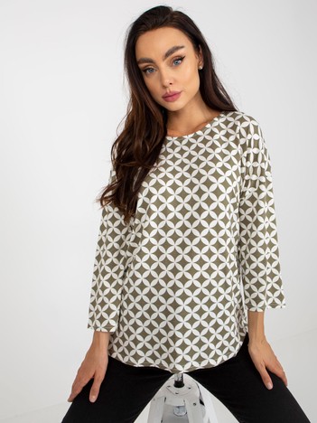 Beige and white blouse with print and round neckline RUE PARIS