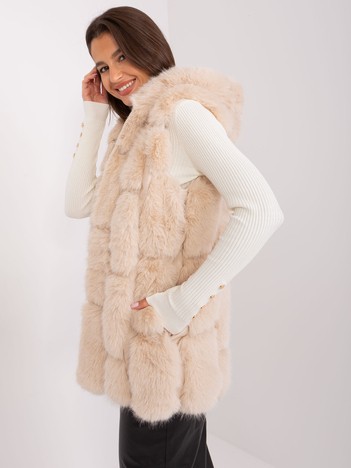 Beige fur vest with eco-leather inserts