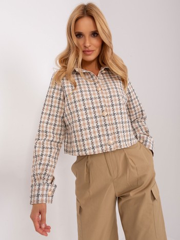 Beige plaid short shirt with buttons