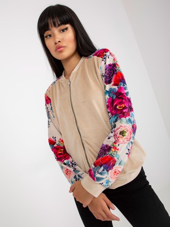 Beige velour bomber sweatshirt with print RUE PARIS