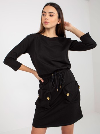 Black Casual Mini Dress with Pockets OCH BELLA