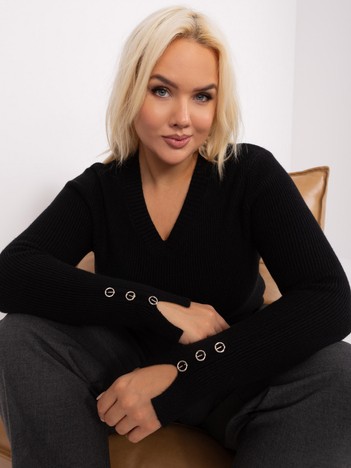 Black Plus Size V-Neck Sweater
