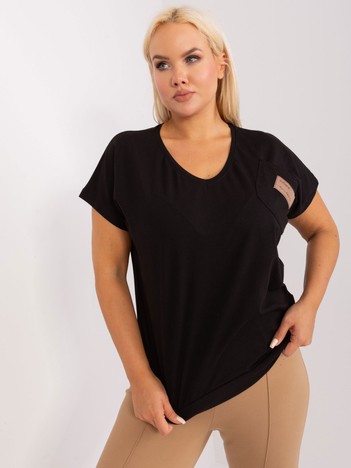 Black Plus Size V Neck Women's Blouse