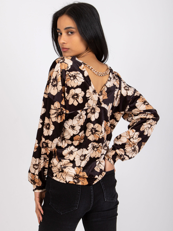 Black and beige velour blouse with a chain on the back Aurora