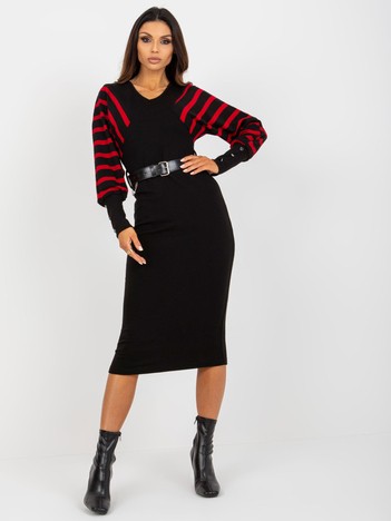 Black and red midi dress with belt OCH BELLA