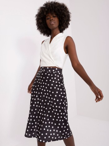 Black and white midi polka dot trapezoidal skirt