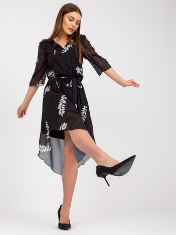 Black asymmetrical dress with prints and Yareli binding