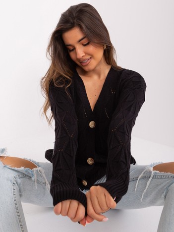 Black openwork cardigan with V-neck