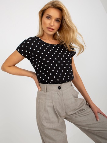 Black polka dot blouse with short sleeves SUBLEVEL