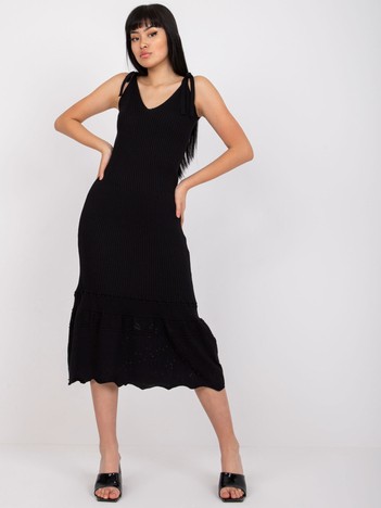 Black ribbed midi dress