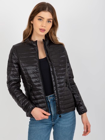 Black transitional quilted jacket with welts