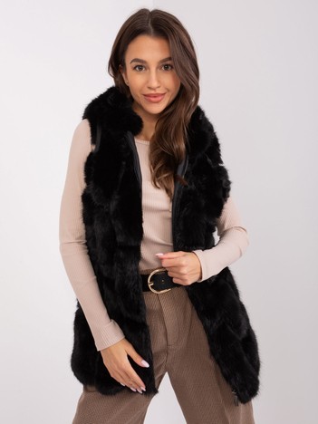 Black women's fur vest with zipper