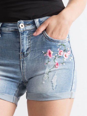 Blue denim shorts with appliques