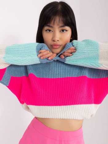 Blue-fluo pink oversized striped sweater