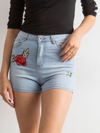 Blue high waist shorts with patch