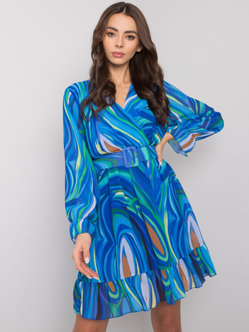 Blue pattern dress with Kerley belt