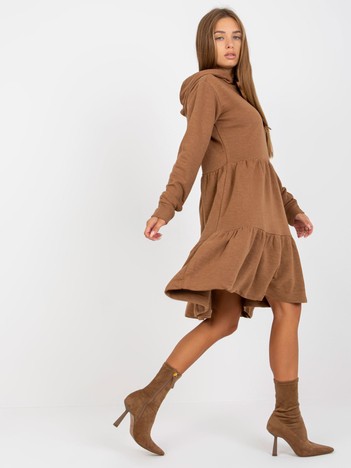 Brown Flared Ruffle Sweatshirt Dress FRESH MADE