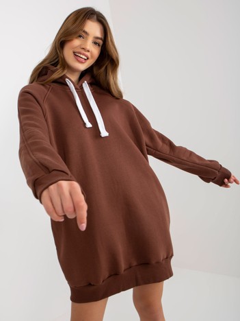 Brown long sweatshirt basic with pockets