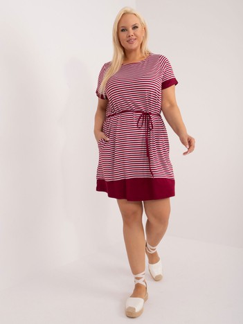 Burgundy White Plus Size Striped Jianna Dress