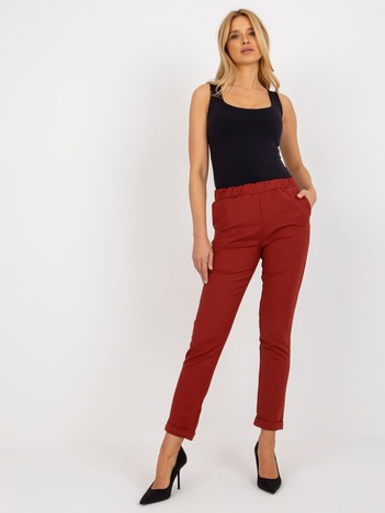 Burgundy fabric suit pants with pockets