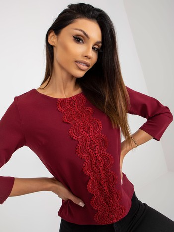 Burgundy short formal blouse with round neckline