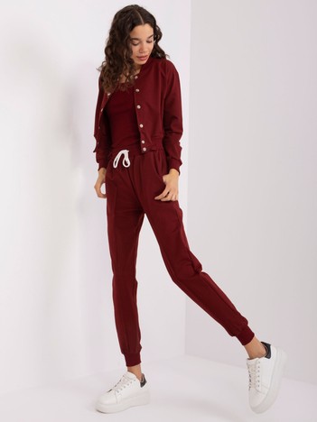 Burgundy women's tracksuit set with bomber jacket