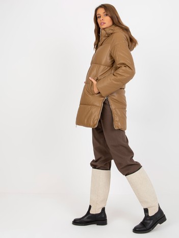 Camel Eco-Leder-Winterjacke with abnehmbarer Capuze