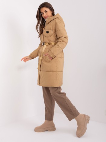 Camel Long Winter Jacket With Belt