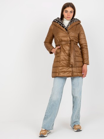 Camel Quilted Hooded Transition Jacket