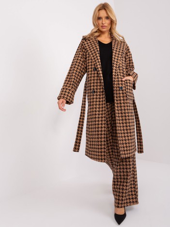 Camel-black long coat with belt