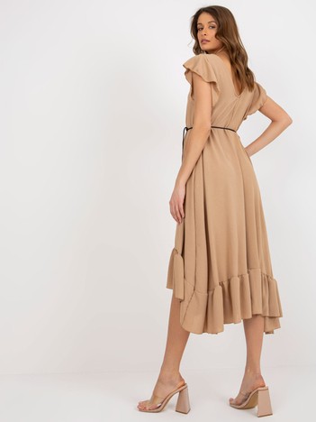 Camel oversize dress with frill and belt